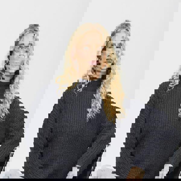 Brave Soul Charcoal Fisherman Knit Funnel Neck Jumper - Charcoal Image 4