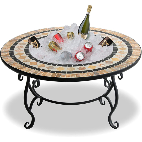 Centurion Supports Fireology BELUGA Opulent Garden and Patio Round Heater, Fire Pit, Brazier, Coffee Table, Barbecue and Ice Bucket - Marble Finish
