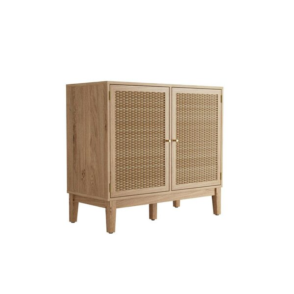 Wyld Haus Waterford Oak Wood and Rattan Small Sideboard 2 Doors