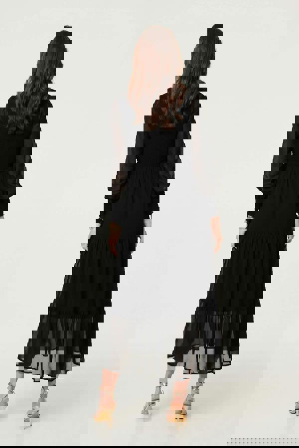 Black | Semi Sheer Layered Tiered Maxi Dress