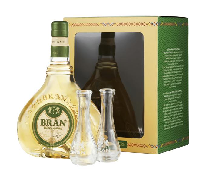 Bran Apple Brandy (Palinca mere / Apple palinka) with two branded glasses 700ml