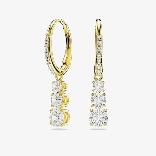 Swarovski Stilla Attract Gold Tone Plated White Zirconia Drop Hoop Earrings 5723300