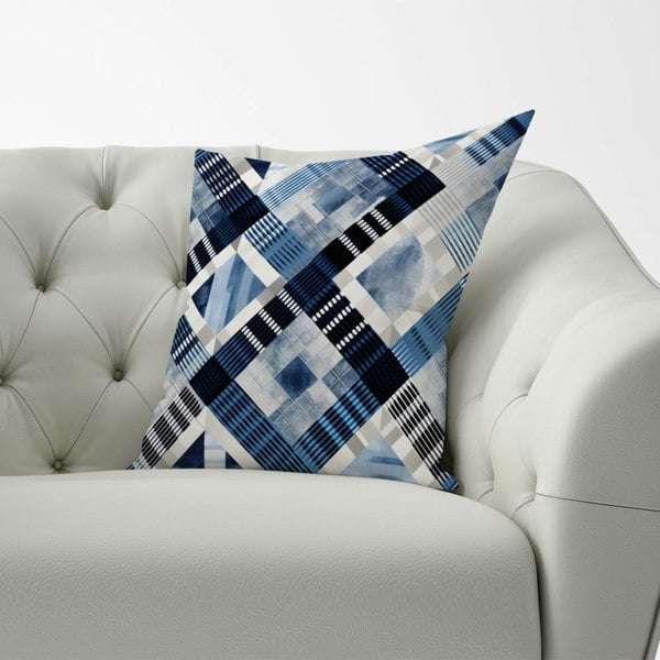 Warren Reed Checkered Square Black And Blue Cushions