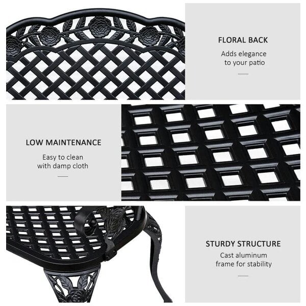 Garden Bench, Cast Aluminium, 107Lx58Wx85H cm-Black