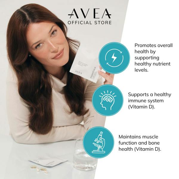 AVEA Essentials Capsules - Daily Multivitamin Sachets With Vitamin D, K2, Omega 3 (EPA & DHA), Zinc & Magnesium - 30 Sachets x 4 Capsules - Vegan Friendly