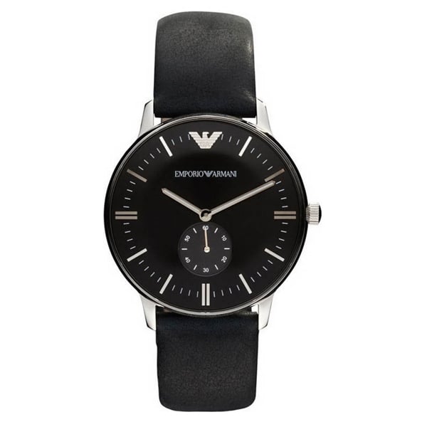 Emporio Armani AR0382 Two Hand Black Leather Strap Watch