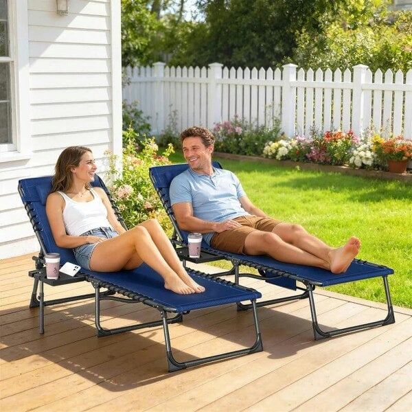 Bobobiy Five-Position Reclining Sun Loungers Set of 2 - Dark Blue - Dark Blue