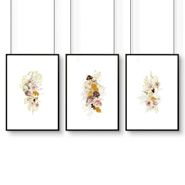 Artwork for a living room | set of 3 Shabby Chic wall art prints