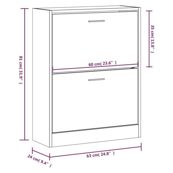 Berkfield Shoe Cabinet Smoked Oak 63x24x81 cm Engineered Wood