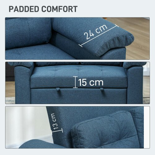 Wyld Haus Nomo Cori Fabric Blue 2 Seater Click Clack Sofa Bed With Side Pockets And Cushions