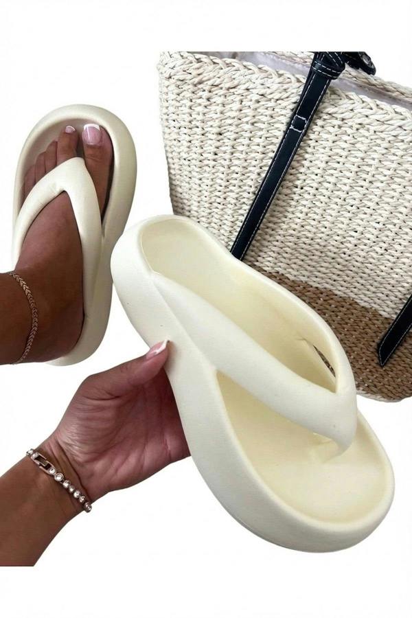 Cora Chunky Platform Flip-flops Sandals - Beige_wb