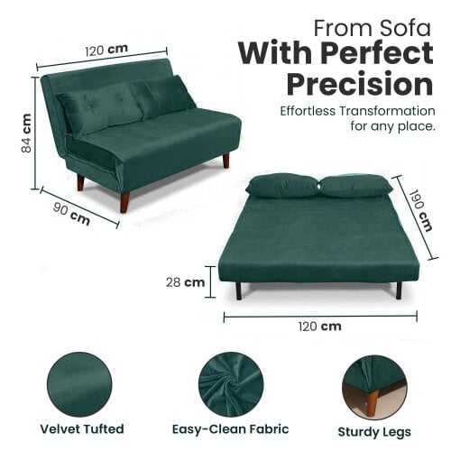 Kosy Koala Double Sofa Bed Sleeper Foldable Portable Pillow Lounge Couch Green Sofa