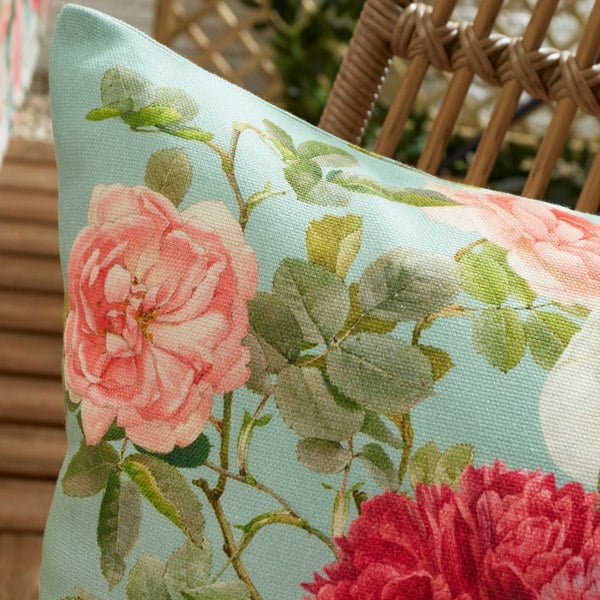 RHS Rose Garden Shower Proof Outdoor Cotton Cushion