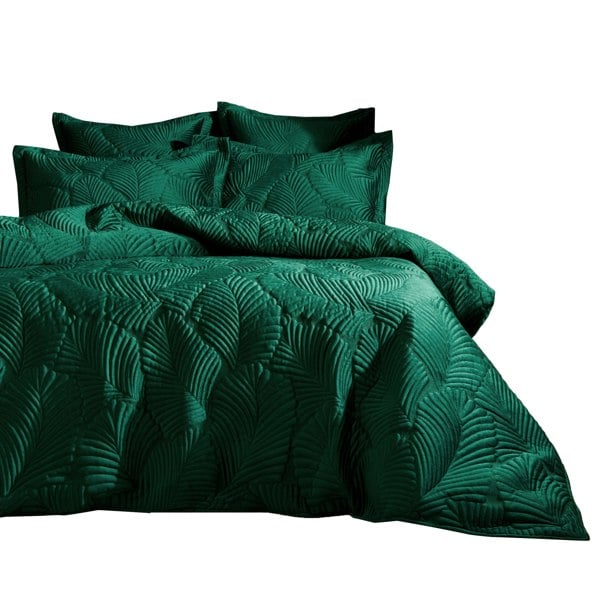 Paoletti Palmeria Velvet Quilted Duvet Cover Set - Emerald Green