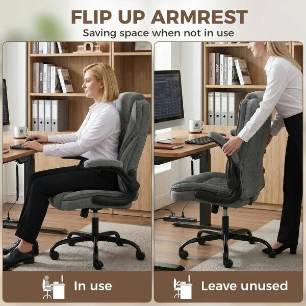 Office Chair, Ergonomic Desk Chair with Flip-up Armrest, Pocket Springs, Swivel Wheels, Adjustable Height, Grey