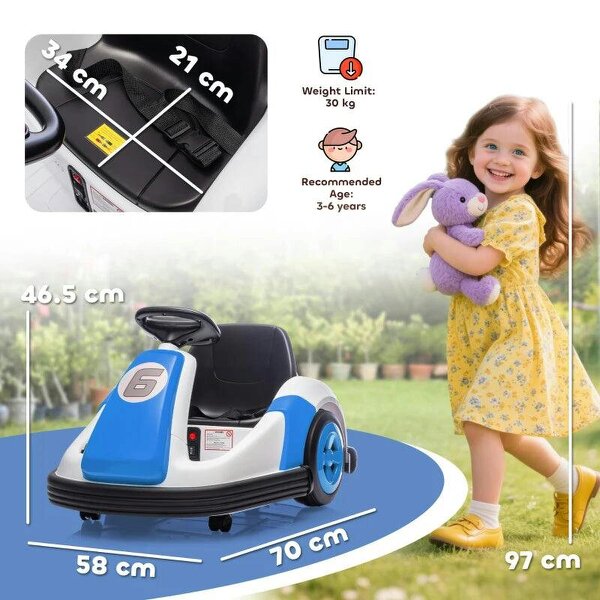 Kids Bumper Car with 360-Degree Rotation, 6V Electric Ride On Car with Music and Horn for 3-8 Years Old, Blue