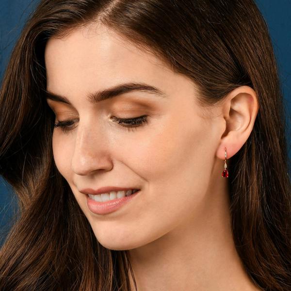 Zavana Gold Plated Small Pear Shaped Red Cubic Zirconia Leverback Drop Earrings For Women