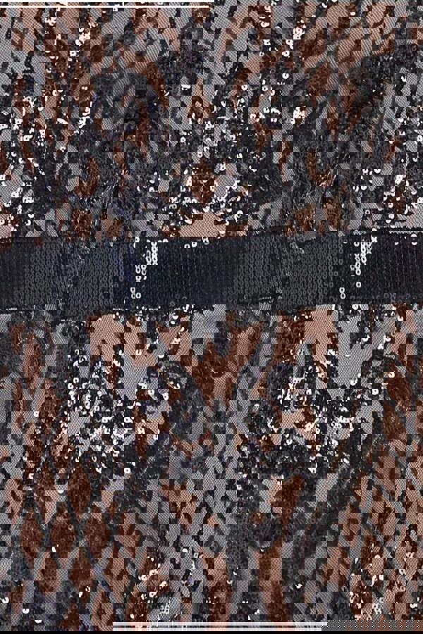 Sequin Square Neck Maxi With Scallop Hem - Black DR4038