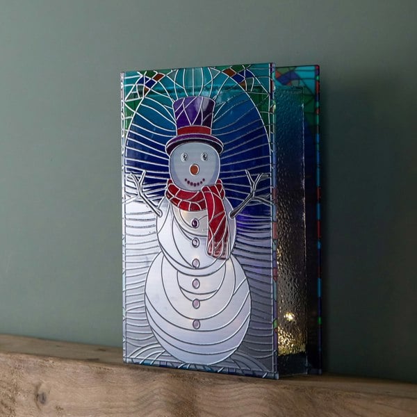 Samuel Alexander 28cm Battery Operated Light up Double Sided Stained Glass Snowman Decoration with LEDs