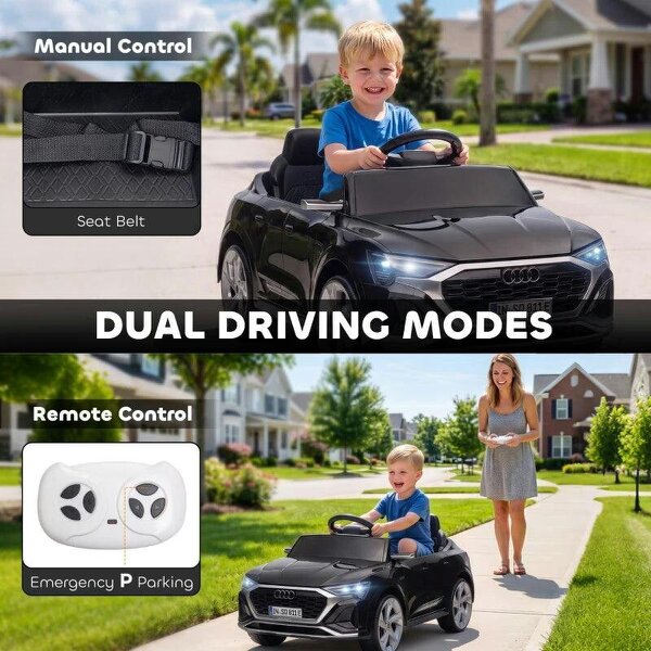 Audi Q8 etron Sportback Licensed Ride on Car with Remote Control, Four-Wheel Suspension, Soft Start for Ages 3-4, Black