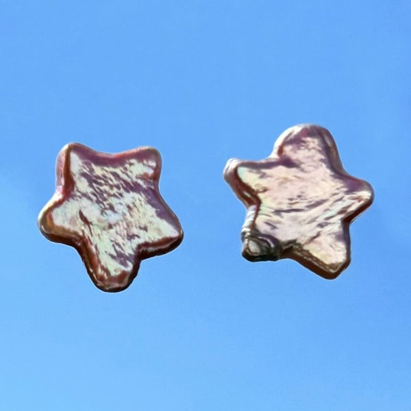 Star pearl studs in pink tones by LENAE London, unique jewellery.