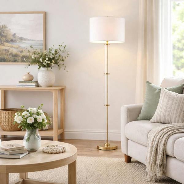 Pagazzi Lighting Kaelin Antique Brass and Glass Floor Lamp