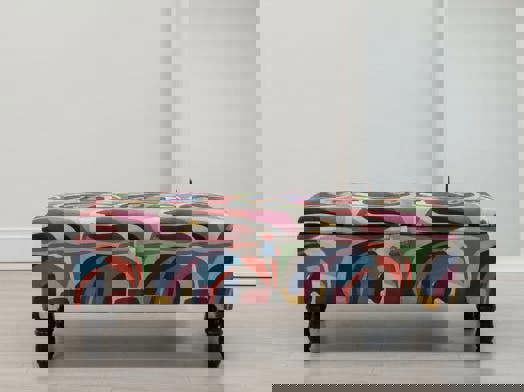 Colourful Upholstered Ottoman Coffee Table Bench with Wooden Legs - ISTOOLS