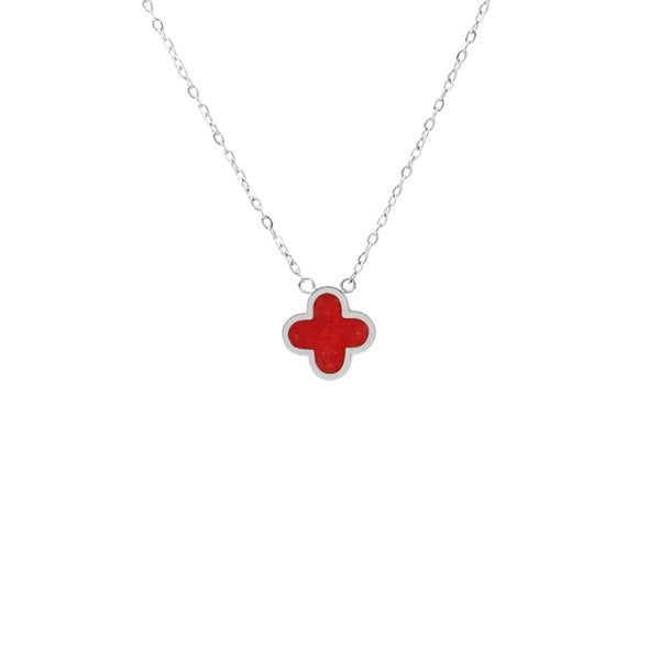 Say It With Cherry Red Crystal Clover Necklace - Silver