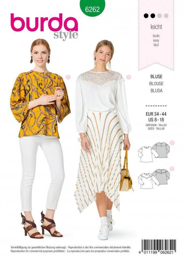 Burda Sewing Pattern 6262 Tops For Women, 34 to 44 - Easy