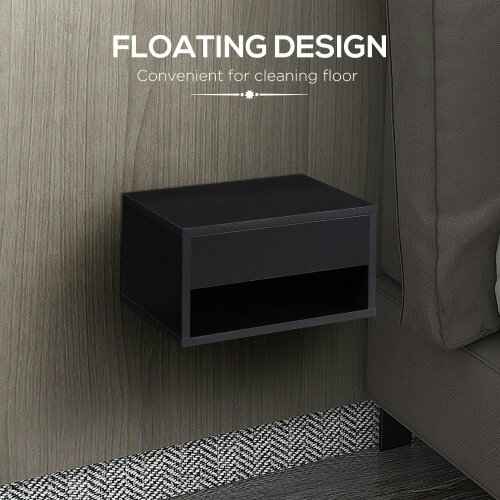 Wyld Haus Fisaro Set Of 2 High Gloss Black Floating Bedside Tables 1 Drawer 1 Shelf