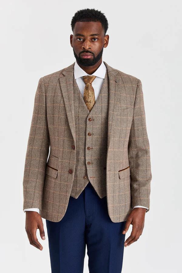 Paul Andrew Harris Brown Tweed Suit with Mayfair Navy Trousers