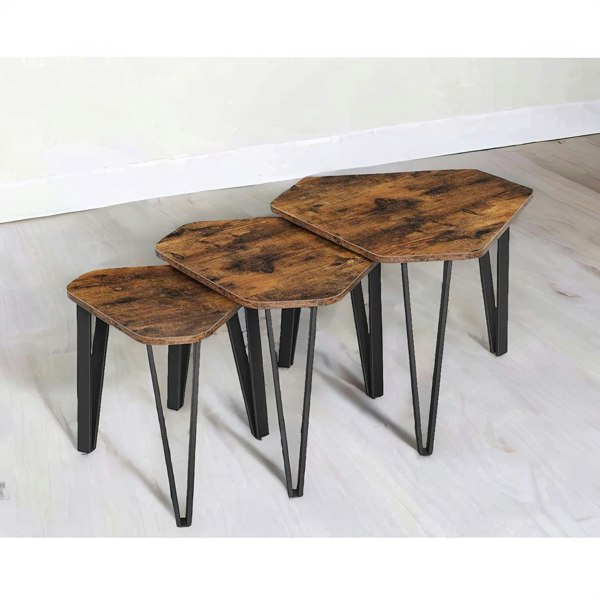 Rafaelo Mobilia Set Of 3 Industrial Nesting Tables Rustic Brown