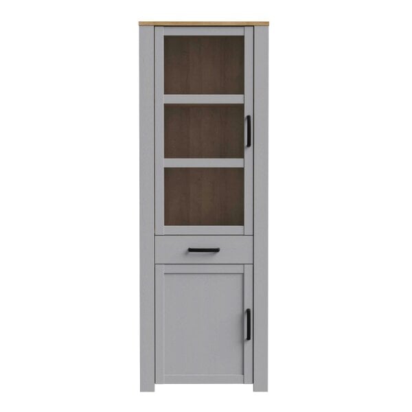 Wyld Haus Bramblecroft Grey and Natural Oak Wood Display Cabinet Door 1 Drawer Narrow