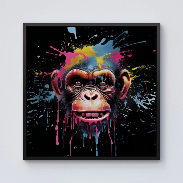 Warren Reed Multi Coloured Monkey Face Splash Art Framed Canvas