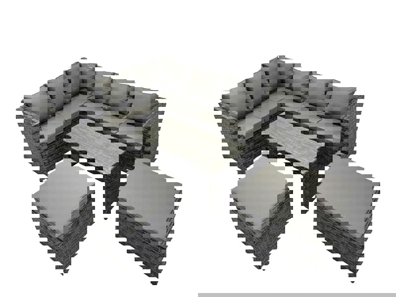 Fimous 5 Pieces Outdoor PE Rattan Garden Furniture Corner Sofa Oblong Coffee Table Set with Cushions 2 Big Footstools Dark Grey Mixed