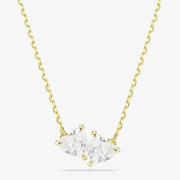 Swarovski Mesmera Gold Tone Plated Double White Zirconia Heart Necklace 5733475