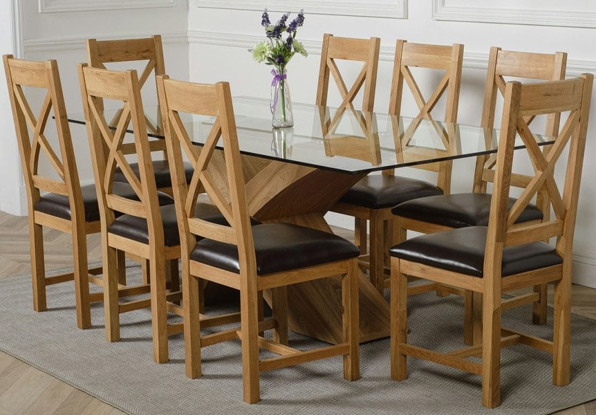That's Furniture Valencia Oak Large Glass Dining Table & Berkeley Oak Chairs