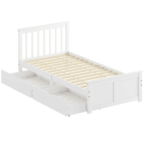 Wyld Haus Sutton White Wooden Single Bed Frame 2 Integrated Storage Drawers
