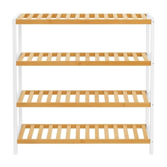 Neo White/Wood 4-Tier Bamboo Shoe Rack Wooden Shoe Storage Organiser Shelf for Hallway, Entrance Living Room