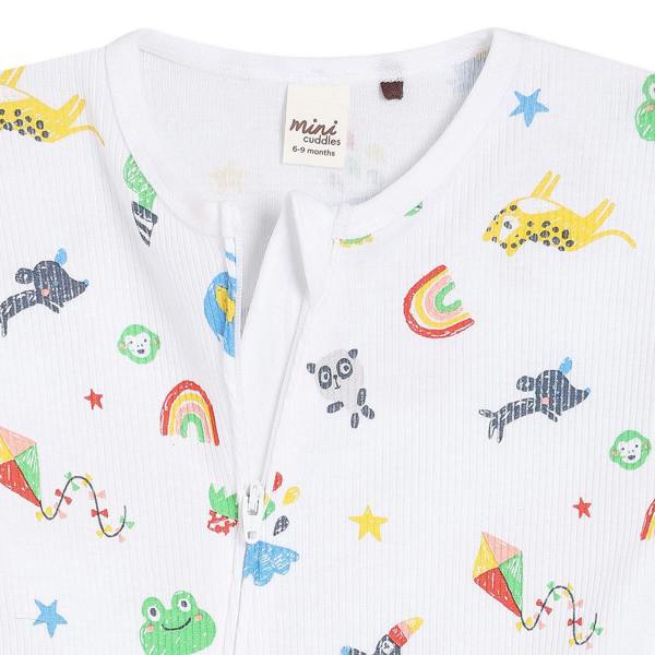 Mini Cuddles Baby Boys All-Over Animal & Rainbow Printed Romper, Multicolour
