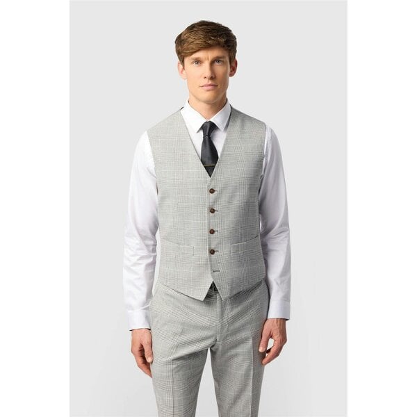 Antique Rogue Slim Fit Astor Monochrome Check Waistcoat