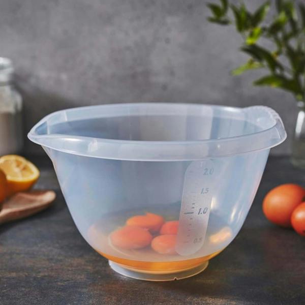 1 x 2L Clear Plastic Mixing Bowl for Food Prep BPA Free