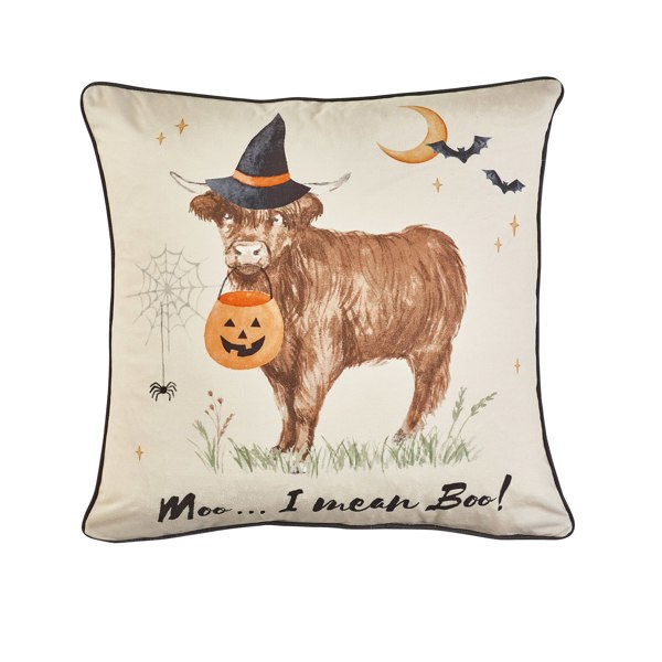 Catherine Lansfield Halloween Highland Cow Soft Touch Cushion Natural