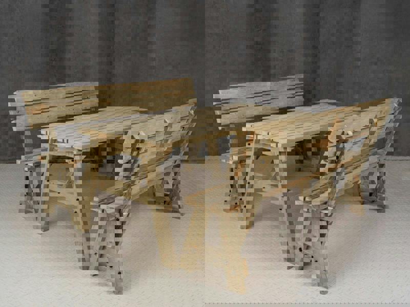 Victoria Picnic Table and Benches Set With Backrest - Wooden Outdoor Dining Set for Gardens and Patios