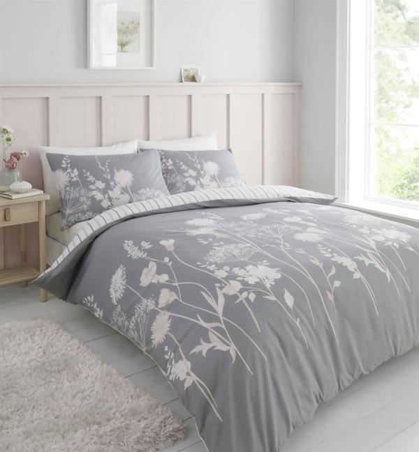 Meadowsweet Floral Grey/Pink Duvet Cover Set