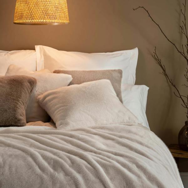 Ivory Faux Fur Cushions - winter, double, close-up detail 2 | Soak and Sleep