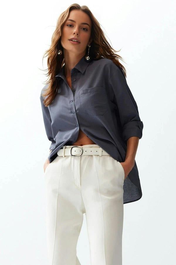 WOVCOR Single Pocket Boyfriend Cotton Woven Shirt