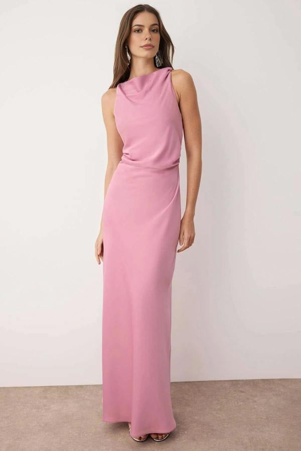 WOVCOR Satin Maxi Evening Dress