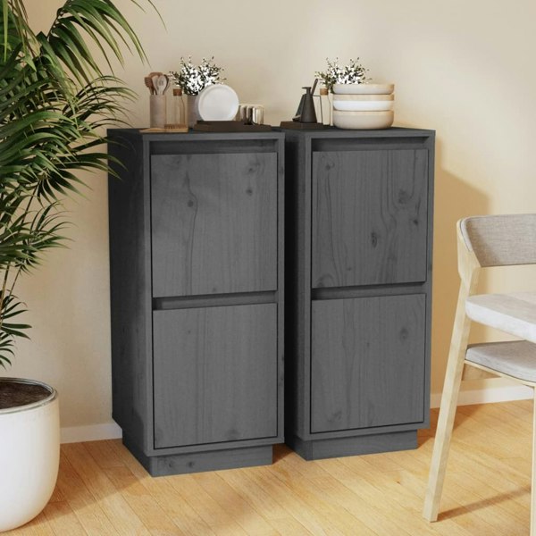 Berkfield Sideboards 2 pcs Grey 31.5x34x75 cm Solid Wood Pine