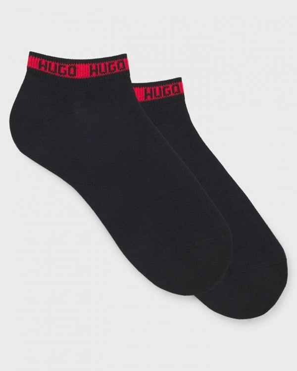 HUGO 2 Pack Mens Ankle-Length Socks with Branded Cuffs - Black 001
